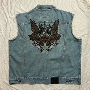 Authentic vintage Harley Davidson biker denim sleeveless jacket vest